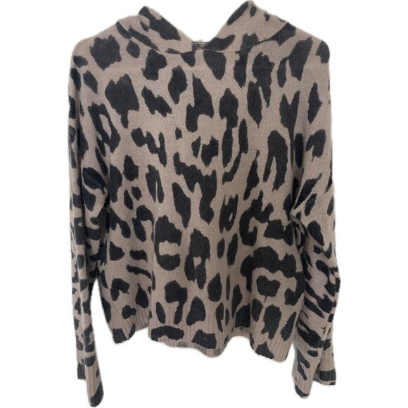 360 Cashmere Carson Skull Hoodie Leopard Print Black Tan M - Picture 2 of 9